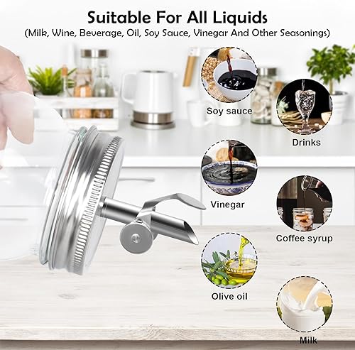 Miniatura 4 de Boquillas para tarro de masón, tapa de vertido de flujo libre de apertura automática para boca regular de 2.75 pulgadas, a prueba de polvo, acero