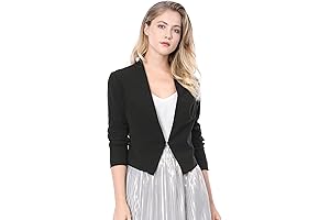 Allegra K Women's Collarless Casual Cropped Blazer Jacket