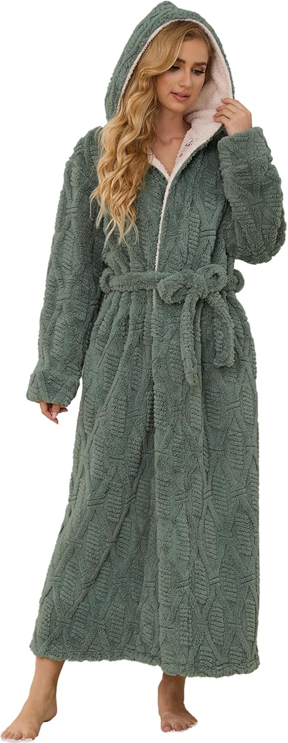 Artfasion Robes for Women with Hood Long Soft Warm Full Length Bathrobes Luxurious Plush Fleece Winter Gifts
