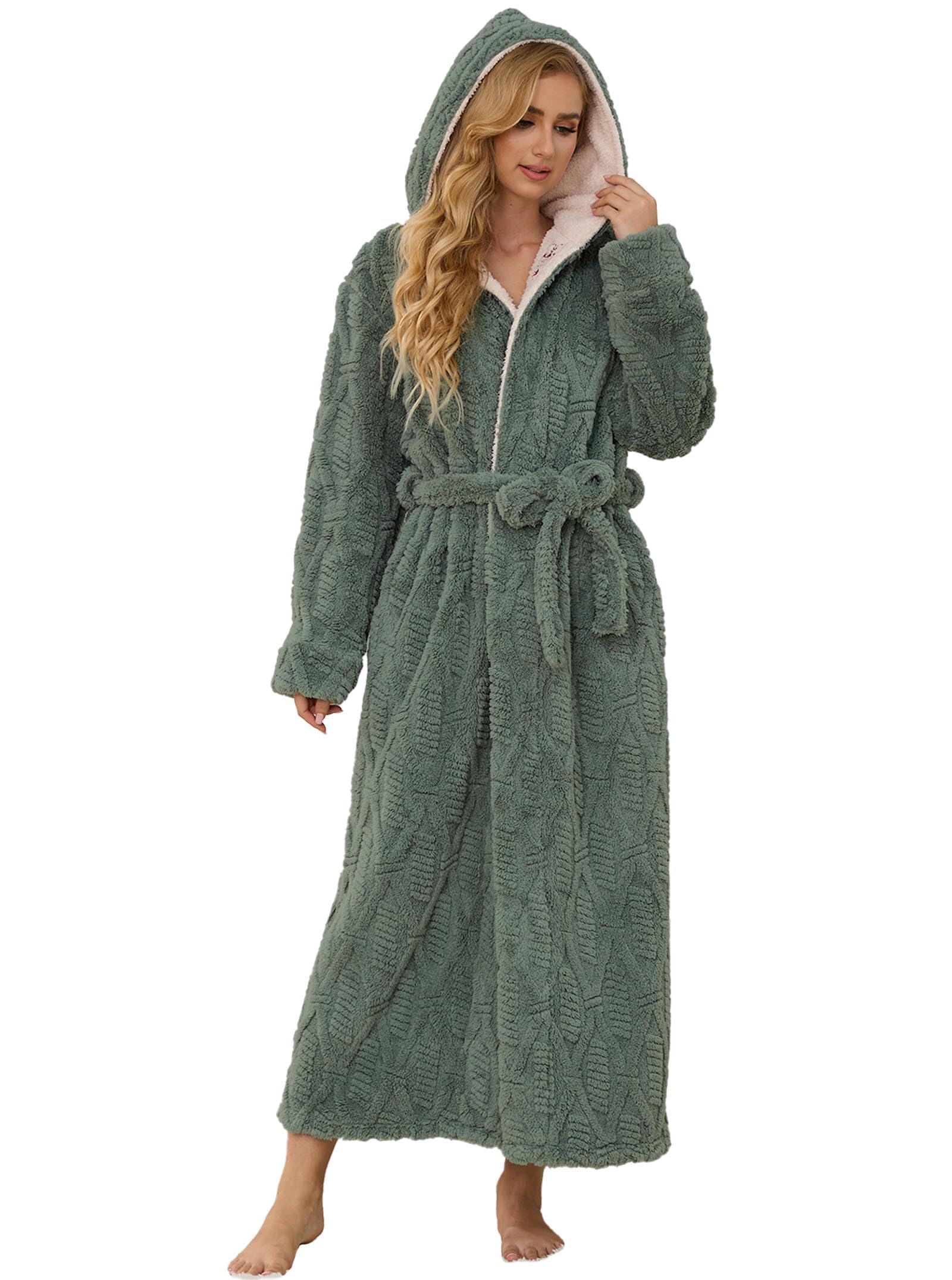 Artfasion Robes for Women with Hood Long Soft Warm Full Length Bathrobes Luxurious Plush Fleece Winter Gifts