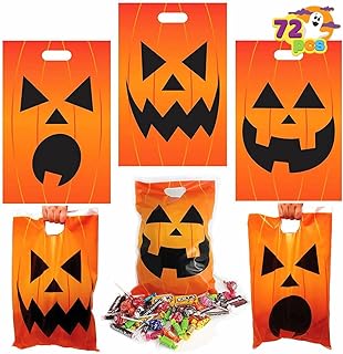 JOYIN 72 Pcs Halloween Jack O Lantern Goodie Bags for Kids Trick-or-Treat, Halloween Trick or Treat Bags Plastic Pumpkin Candy Bags for Halloween Party Favors Party Supplies, Halloween Treats