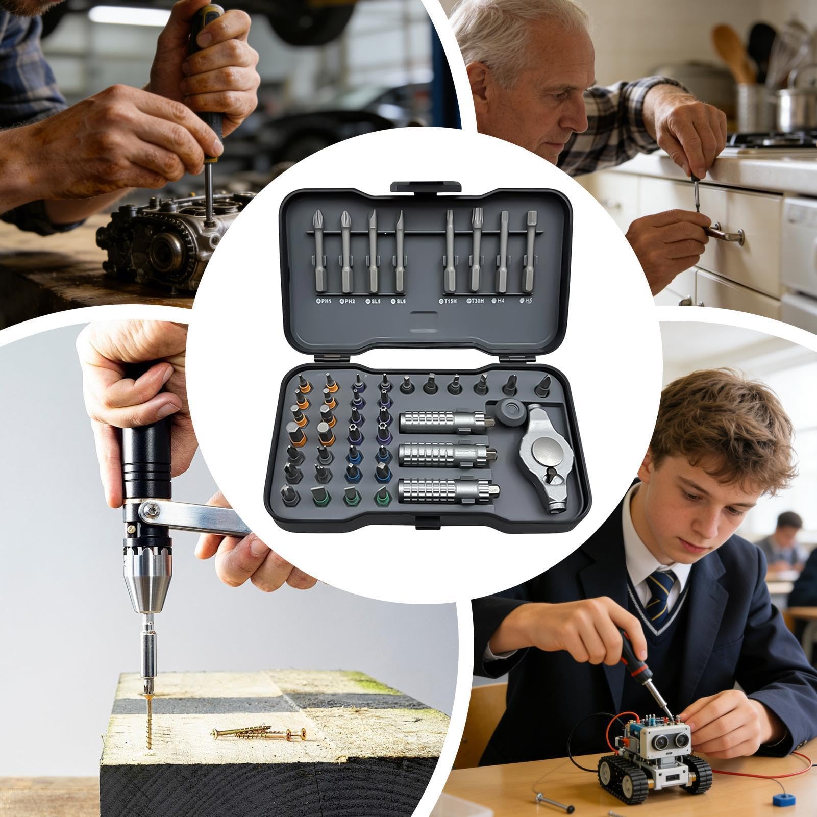 Juego de destornillador con trinquete Mango ergonómico 47 en 1 portátil | Juego de Destornilladores Magnéticos de Carraca para Reparación Doméstica de Gafas Bicicleta Reloj Muebles Coche Hogar
