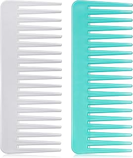 Patelai Wide Tooth Detangling Comb for Curly Thick Wet Dry Hair - Large No Handle Detangler (White, Cyan)
