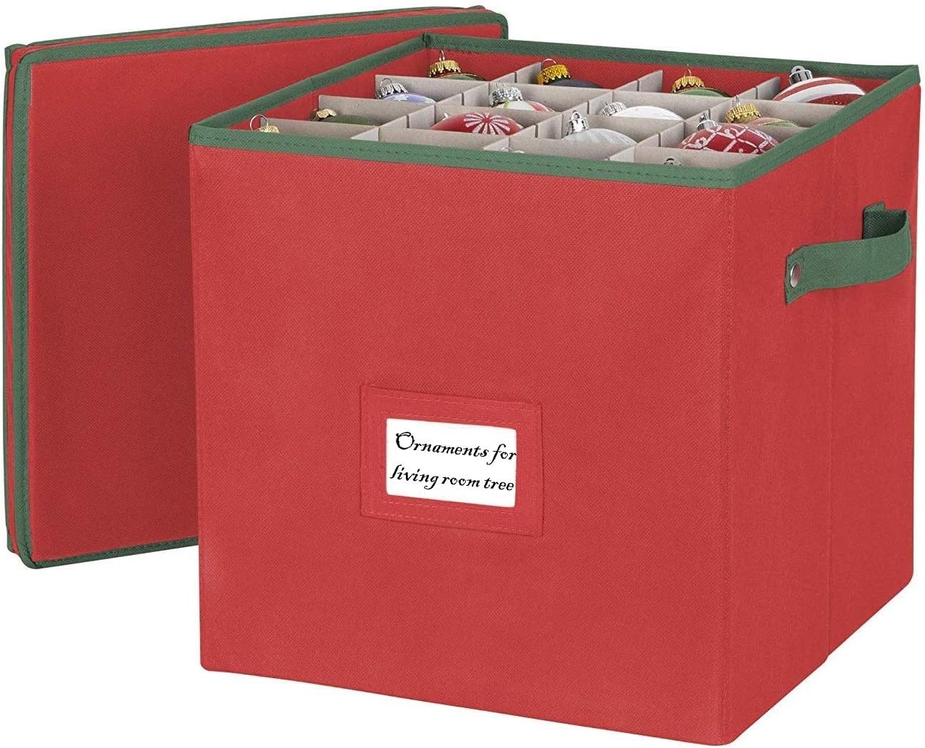 Holiday Ornaments Storage Cube with 64 Individual Compartments - Made with Non-Woven Polypropylene Fabric - Removable Top and Convenient Handle.