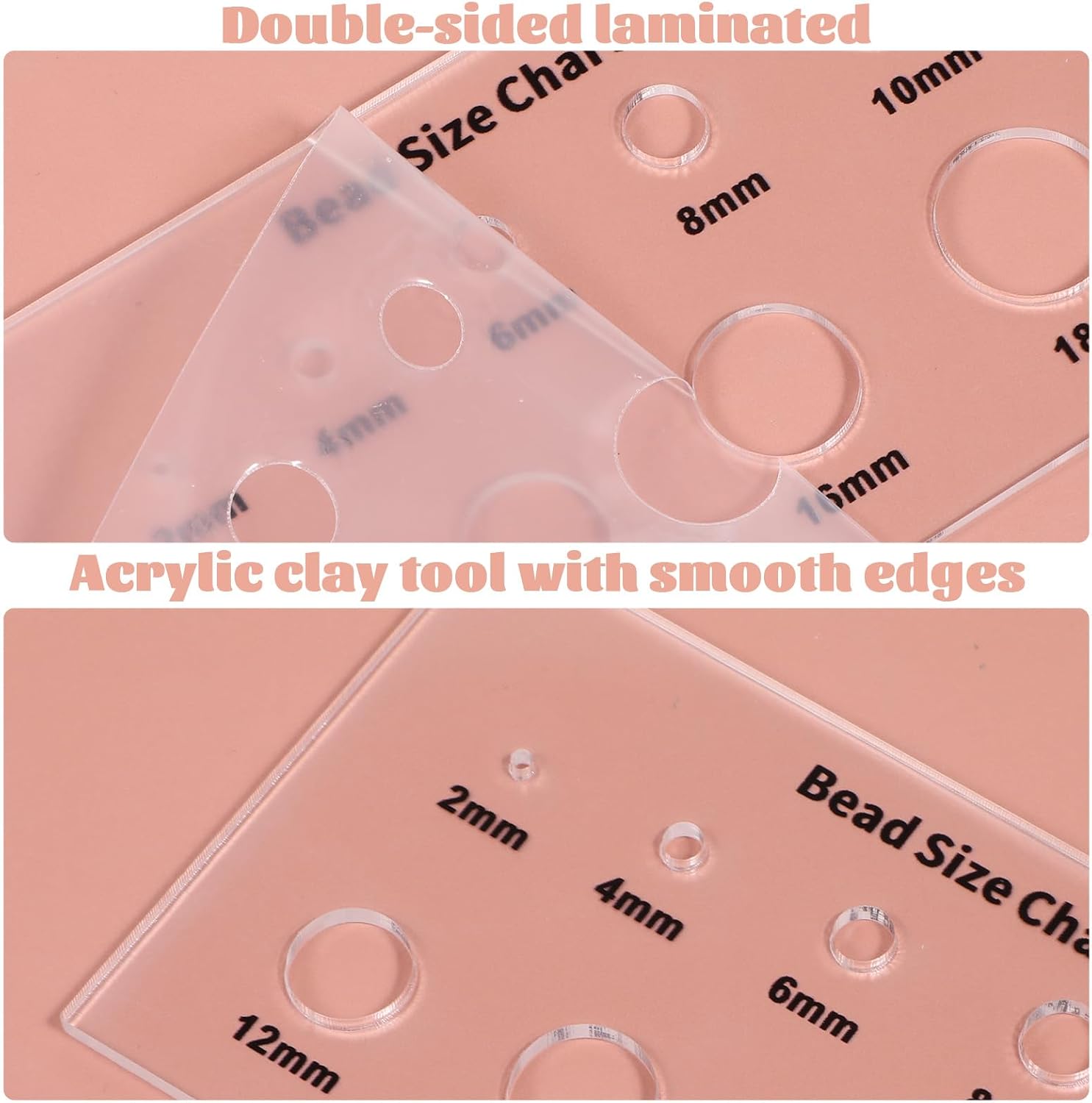 2 Pcs Bead Measuring Ruler, Acrylic Bead Size Chart Board, Clear Circle Template Tool for Beads Gem Stones Diamond (2/4/6/8/10/12/14/16/18mm)