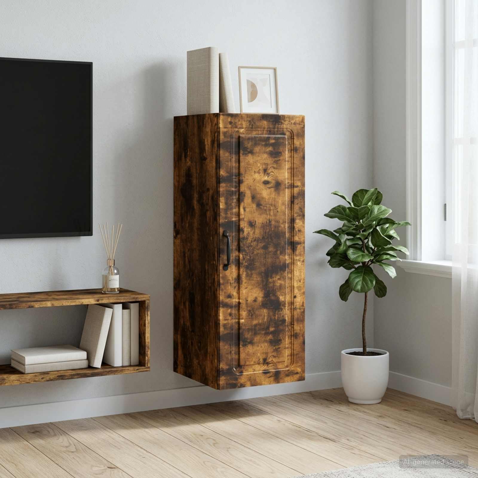 Armoire de Rangement 33 x 34,5 x 90 cm Bois Aggloméré Chêne Fumé