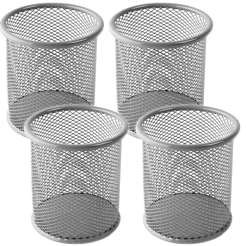 Benting 4 PCS Pen Holder Mesh Pencil Holder Metal Pencil Holder for Desk Office Pen Organizer (Silver)