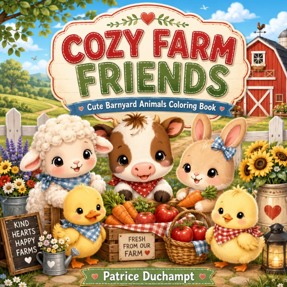 Cozy Farm Friends: Cute Barnyard Animals Coloring Book
