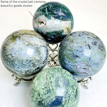 Moss Agate Balls Bulk, Natural Quartz Crystal Sphere, Real Gemstones and Crystals, Rocks and Minerals, Healing Stones Ball (2.2lbs)