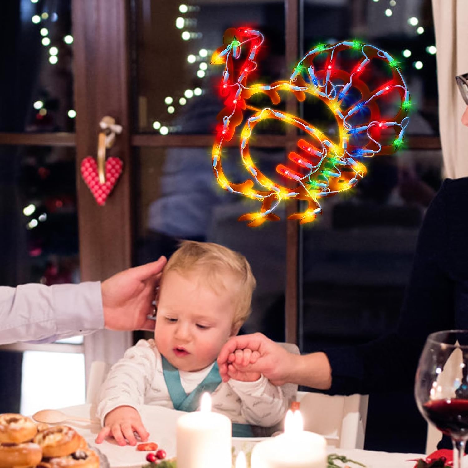 LAMPHOME 14" 50 Lighted Thanksgiving Turkey, Window Sculpture Decoration,Thanksgiving Turkey LIGHTS - Image 4