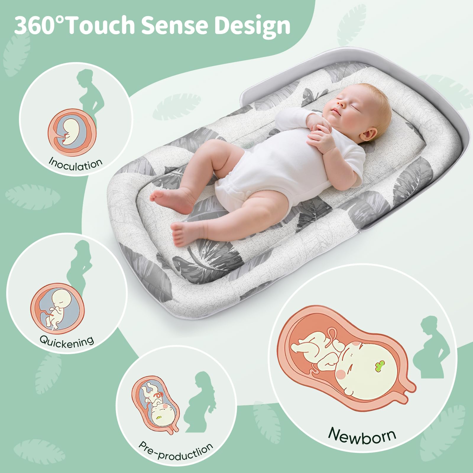 Nido para Bebé, Nido para Recién Nacidos de hasta 24 Meses - Cuna Portátil Transpirable de Doble Cara, Ligera y Lavable a Máquina con Bolsa de Transporte - para Dormir, Jugar y Viajar