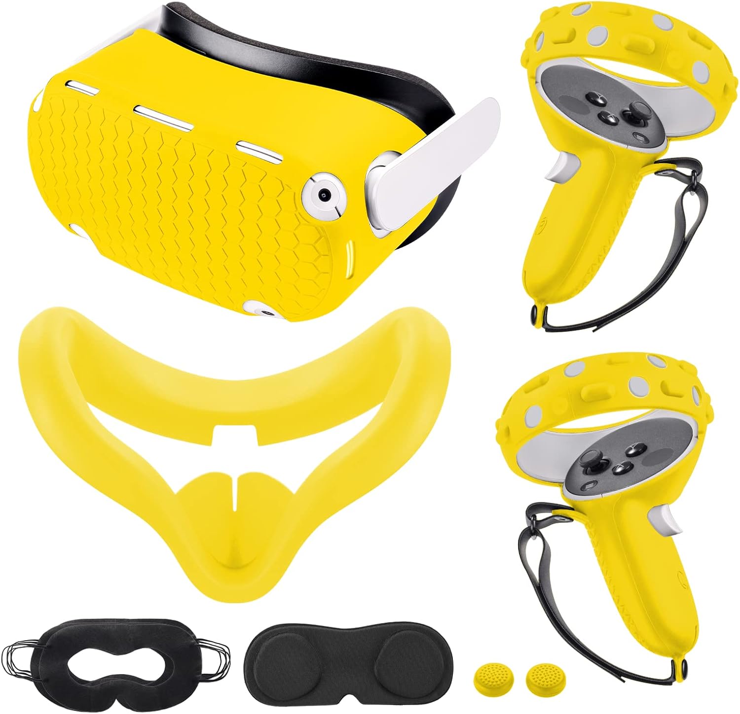 for Oculus Quest 2 Accessories, Quest 2 VR Silicone face Cover, VR Shell Cover,Quest 2 Touch Controller Grip Cover,Protective Lens Cover,Disposable Eye Cover. (Yellow)