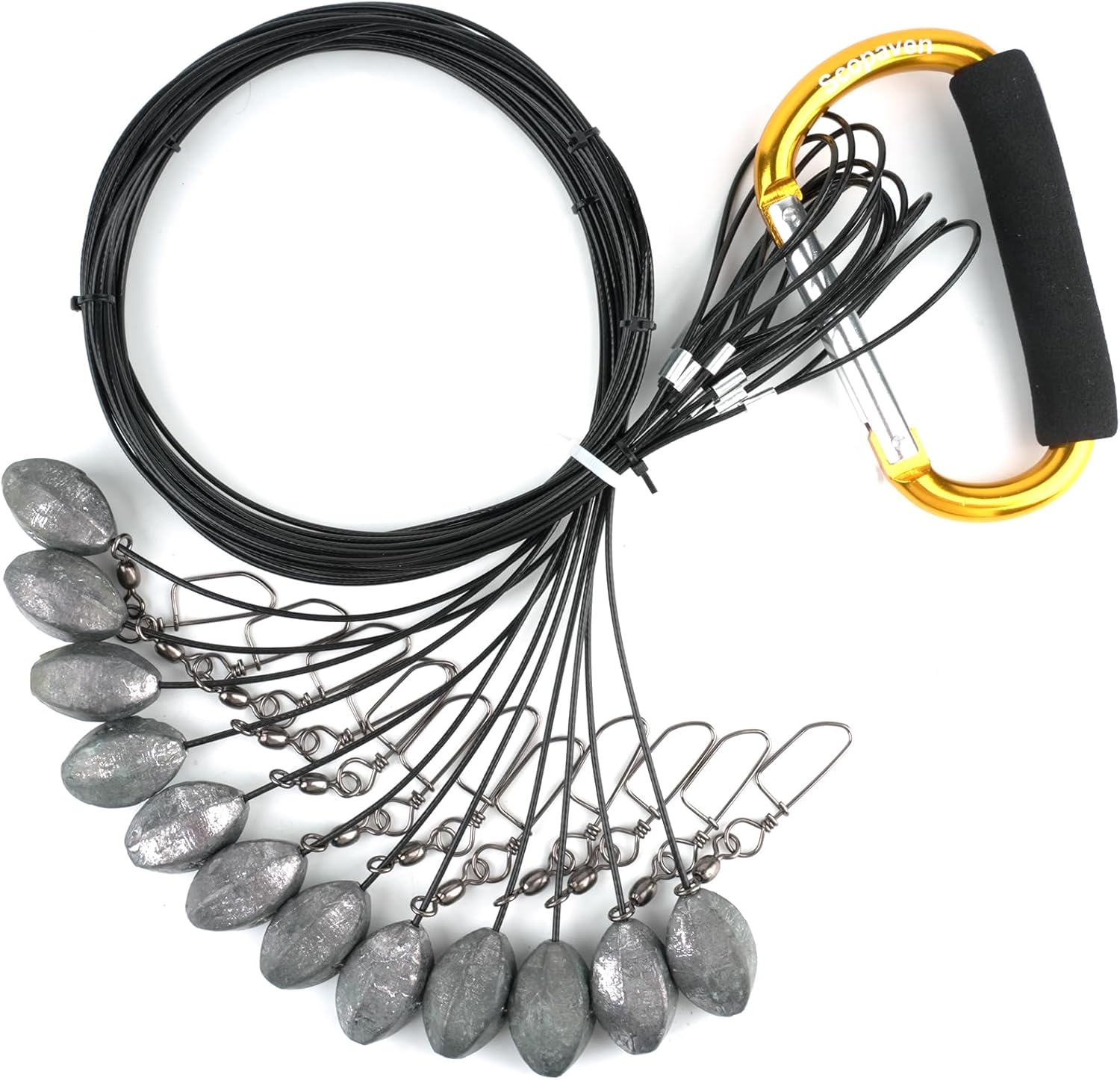 Duck Decoy Rigs – Texas Style Tangle-Free 12 Pack Setup with Anchoring Weights, Gold Carabiner, Quick Swivels for Duck and Waterfowl Hunting
