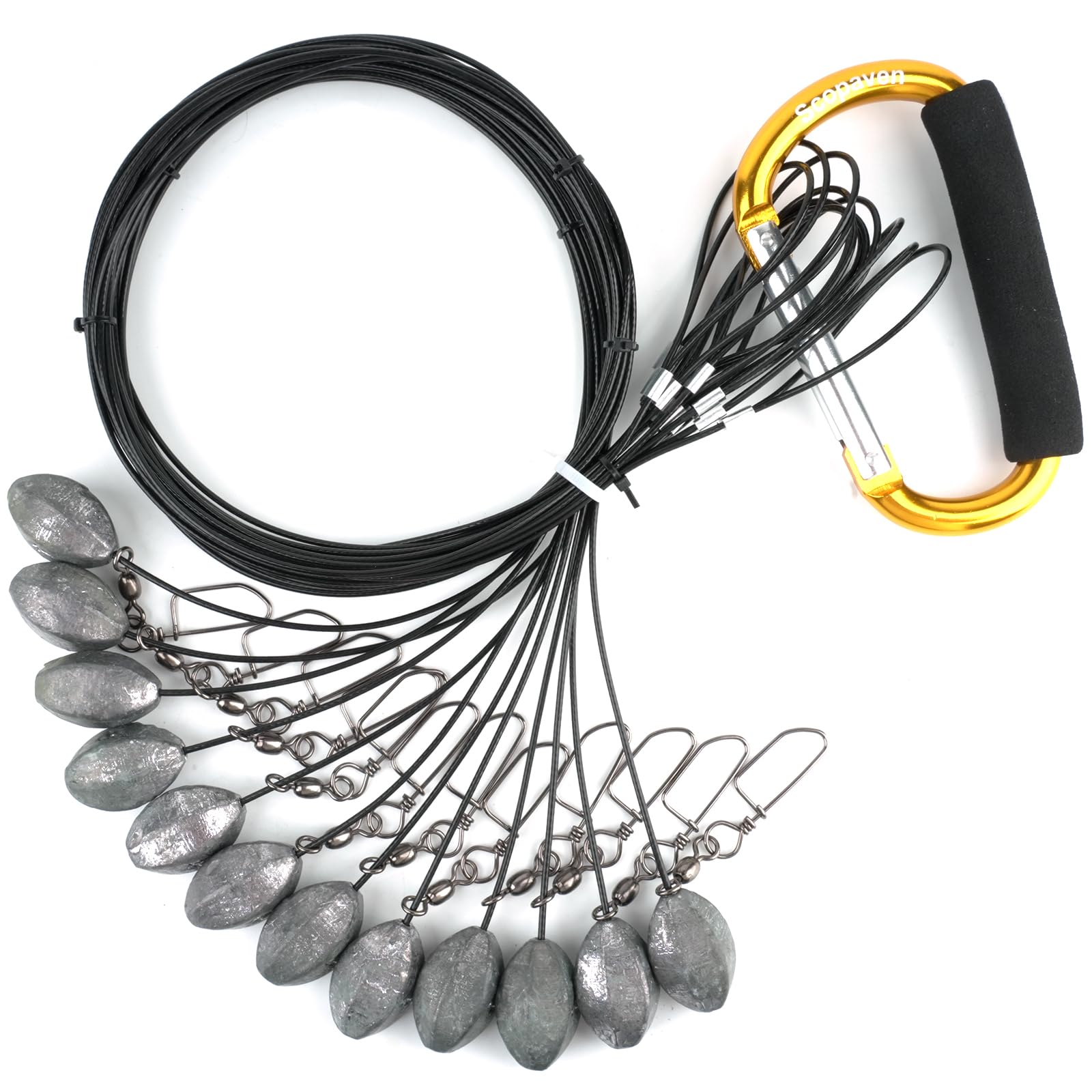 Duck Decoy Rigs – Texas Style Tangle-Free 12 Pack Setup with Anchoring Weights, Gold Carabiner, Quick Swivels for Duck and Waterfowl Hunting