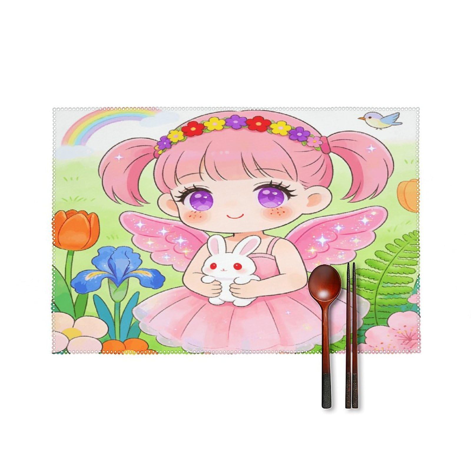 Angel Among The Flowers Placemats Washable Canvas Place Mats Decoration Placemat for Dining Table Easy to Clean Tables Mat Set of 6 for Kitchen Dining Room Coffee Table