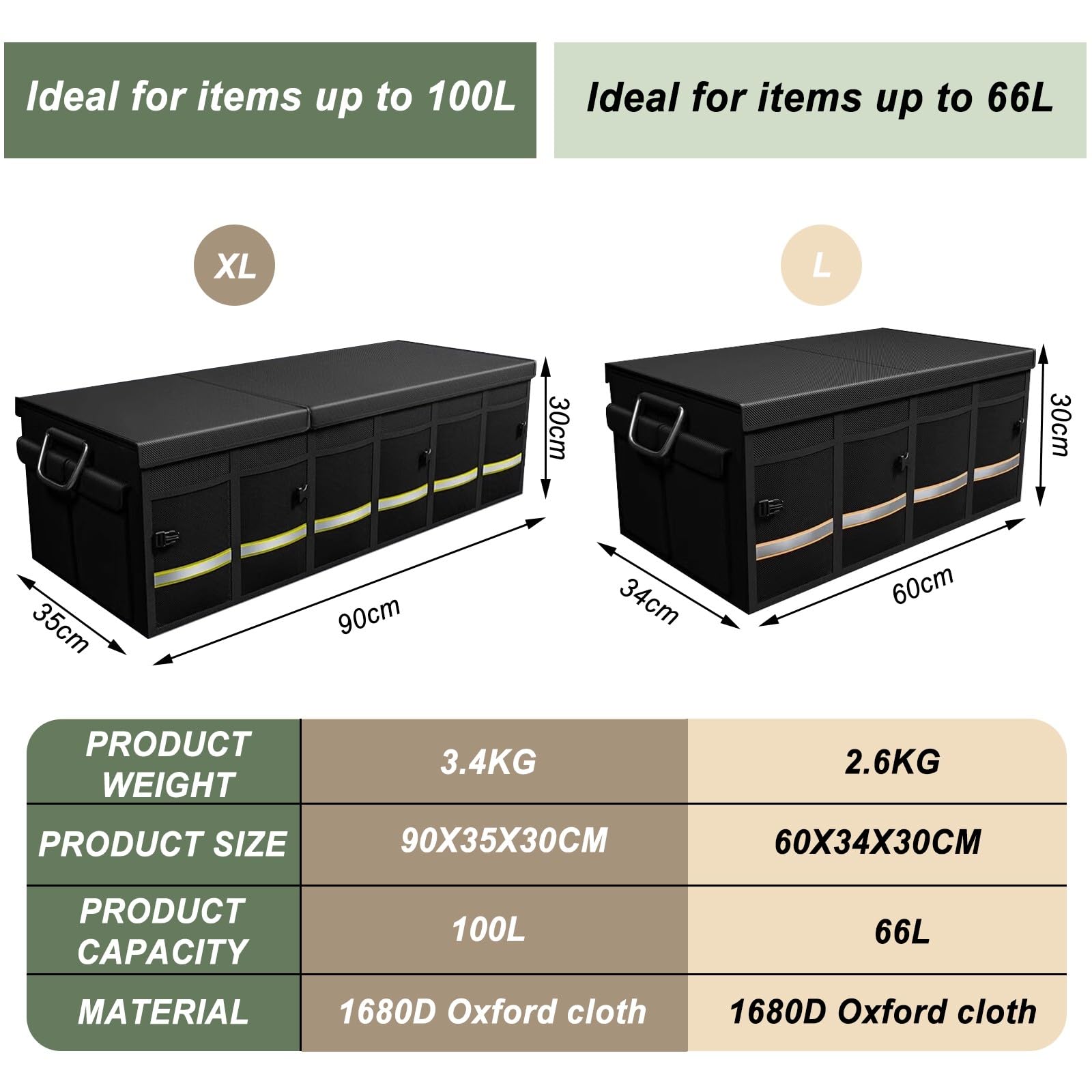 Accesorios para el hogar, Organizador de Maletero Impermeable, Grande, Plegable, Base Antideslizante, para Coche, Negro (L: 60/90 cm)