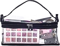 Vista 3 de Pequeña bolsa rectangular transparente de maquillaje de PVC para maquillaje, organizador de herramientas para artistas, bolsa de cosméticos