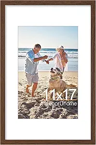 decorUhome 11x17 Picture Frame, Display Pictures 8x12 with Mat or 11x17 without Mat, Wall Hanging Poster Frame, Brown, 1 Pack