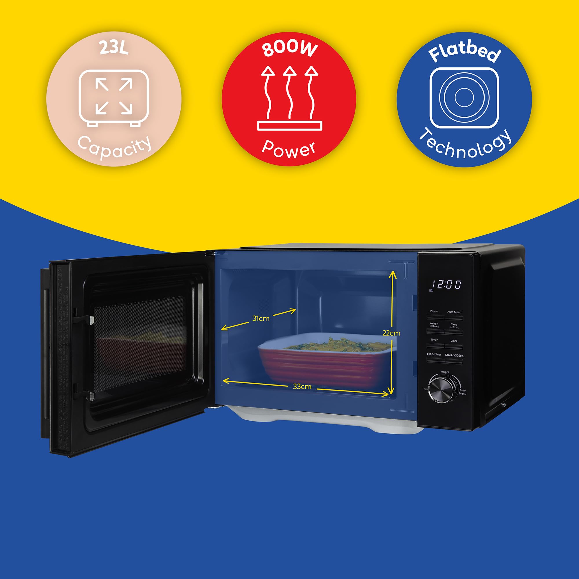 Russell Hobbs 23L Flatbed Digital Microwave with 800W Power, 8 Auto-Cook Menus, Defrost Function and Child Lock in Black, RHFM2365B — view 9