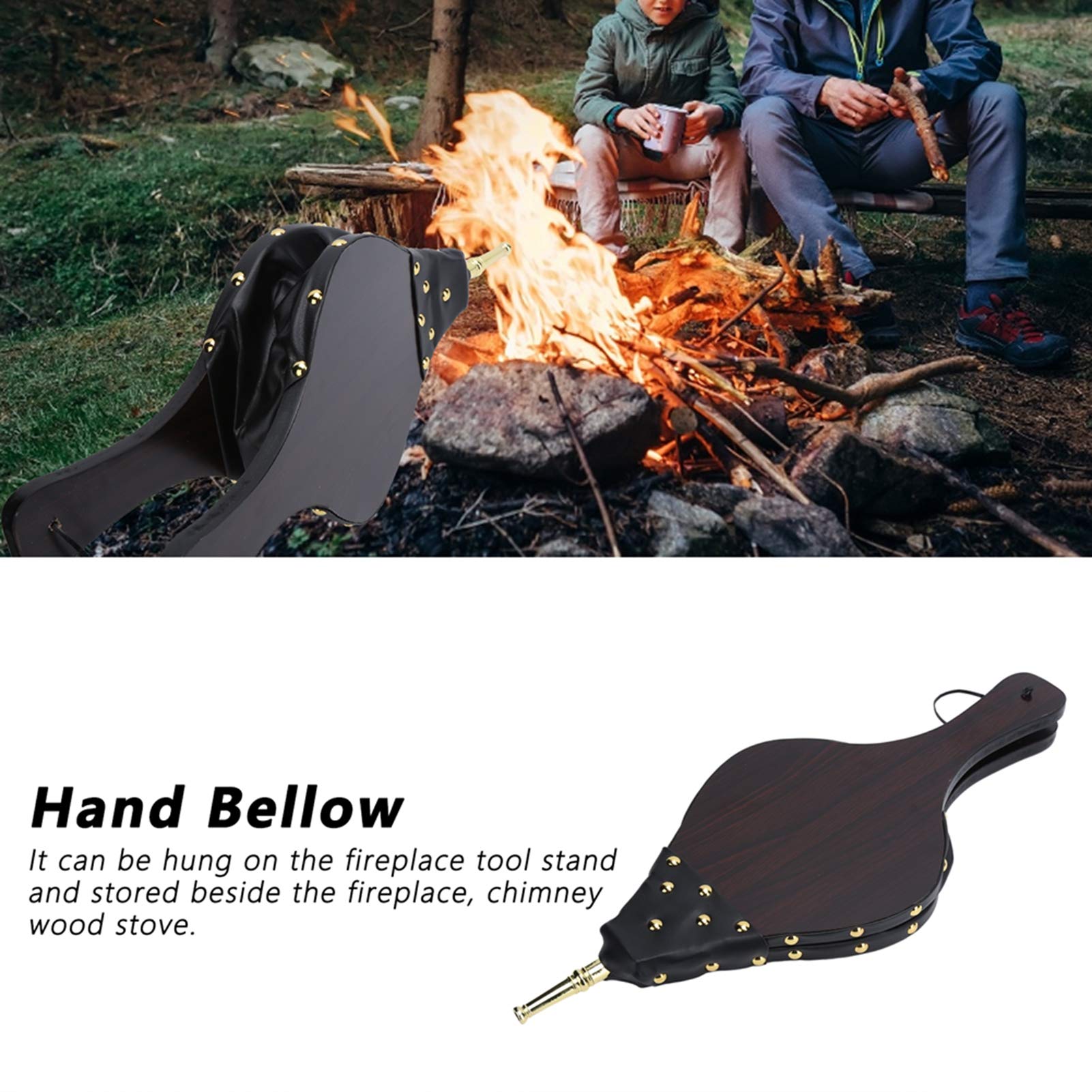 Soffietto Manuale per Camino, Soffiatore Manuale per Fuoco a Legna, Attrezzo per Camino con Calore - Pelle Artificiale, Soffiatore in Stile Country Rustico per Campeggio