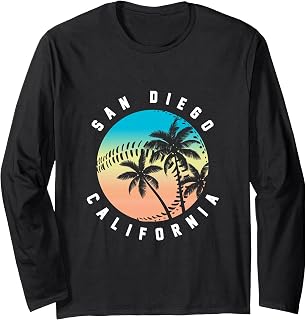 San Diego California East Coast Skyline Retro Palm Trees Long Sleeve T-Shirt