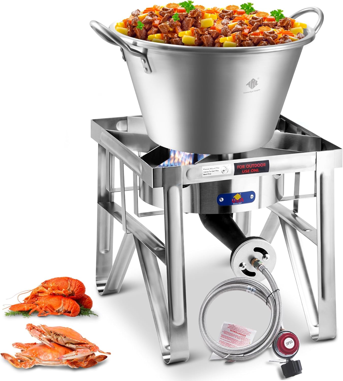 ARC Stainless Steel Mexican Cazo Para Carnitas With 200,000 BTU Propane Stove,Great for Carnitas, Braising, Seafood Boiling, Inoxidable Wok comal Fry,For Outdoor Cooking (69QT)