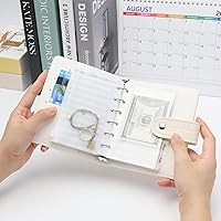 Vista 6 de NatSumeBasics Carpeta blanca A7, sobres para efectivo, carpeta de presupuesto, piel sintética de cocodrilo, cubierta para cuaderno de 6 anillos