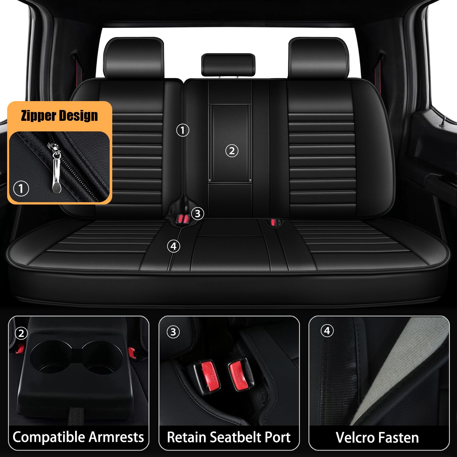 JIAMAOXIN Seat Covers for Ford F150 2009-2024 2025 - F250/F350/F450 2017-2024 2025: 5 Seat Full Set Faux Leather Truck Seat Covers Car Cushion (Black)