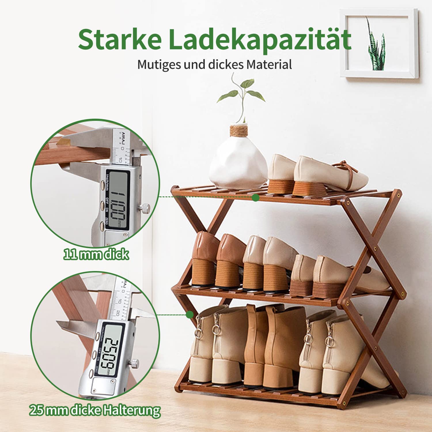 aleawol Zapatero plegable de bambú con 3 niveles, zapatero pequeño portátil de bambú, sin instalación, organizador de zapatos para salón, pasillo y vestidor (50 x 25 x 39 cm)