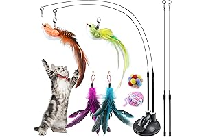 ROSAUI 1 Suction Cup 4 Wand Cat Feather Toys