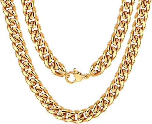 SANNYRA Collar de cadena cubana de Miami para hombre chapado en oro real de 18 quilates collar de eslabones de acero inoxidable para hombres y