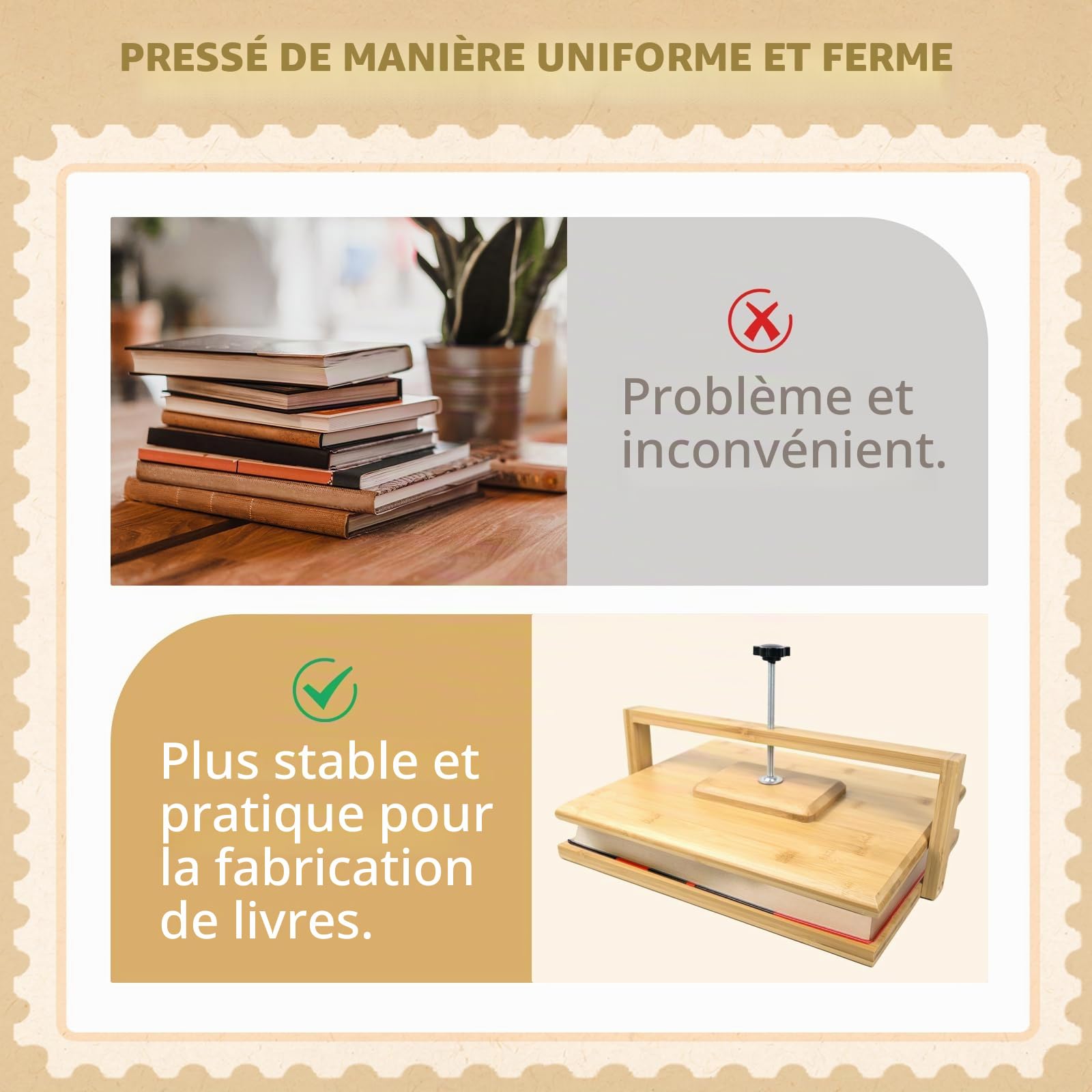 Presse à livres en bois et bambou 29x20 cm pour relieurs pression uniforme