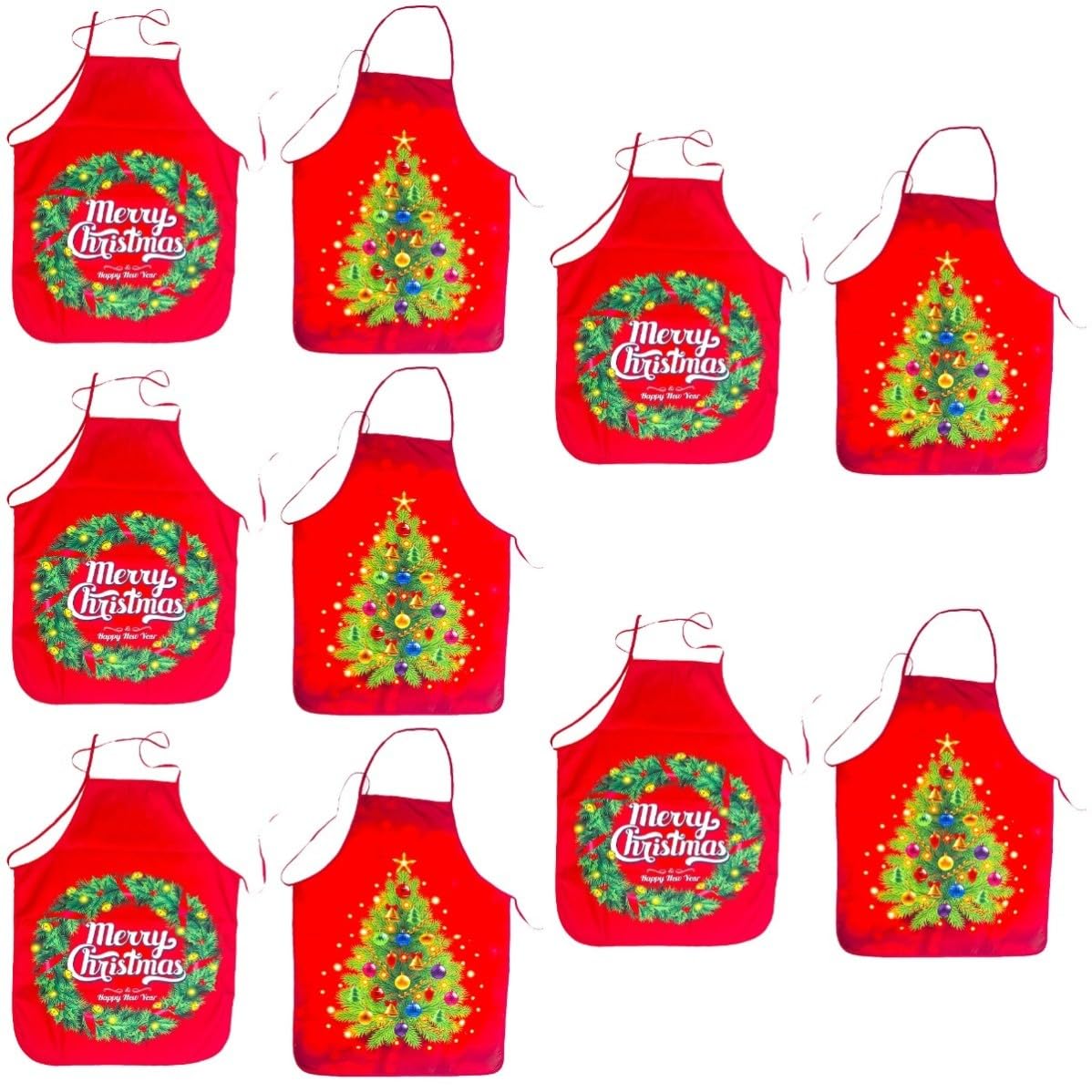 PRETYZOOM 10 Unidades Delantal Navideño Rojo para Adultos Diseño Clásico de Tela, Correas Ajustables y Fácil de Usar para Cocina en Navidad