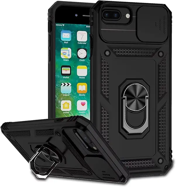 Capa 360 iPhone 8 Plus - Funda Antigolpes con Soporte Giratorio y Cubierta de Cámara - Negro