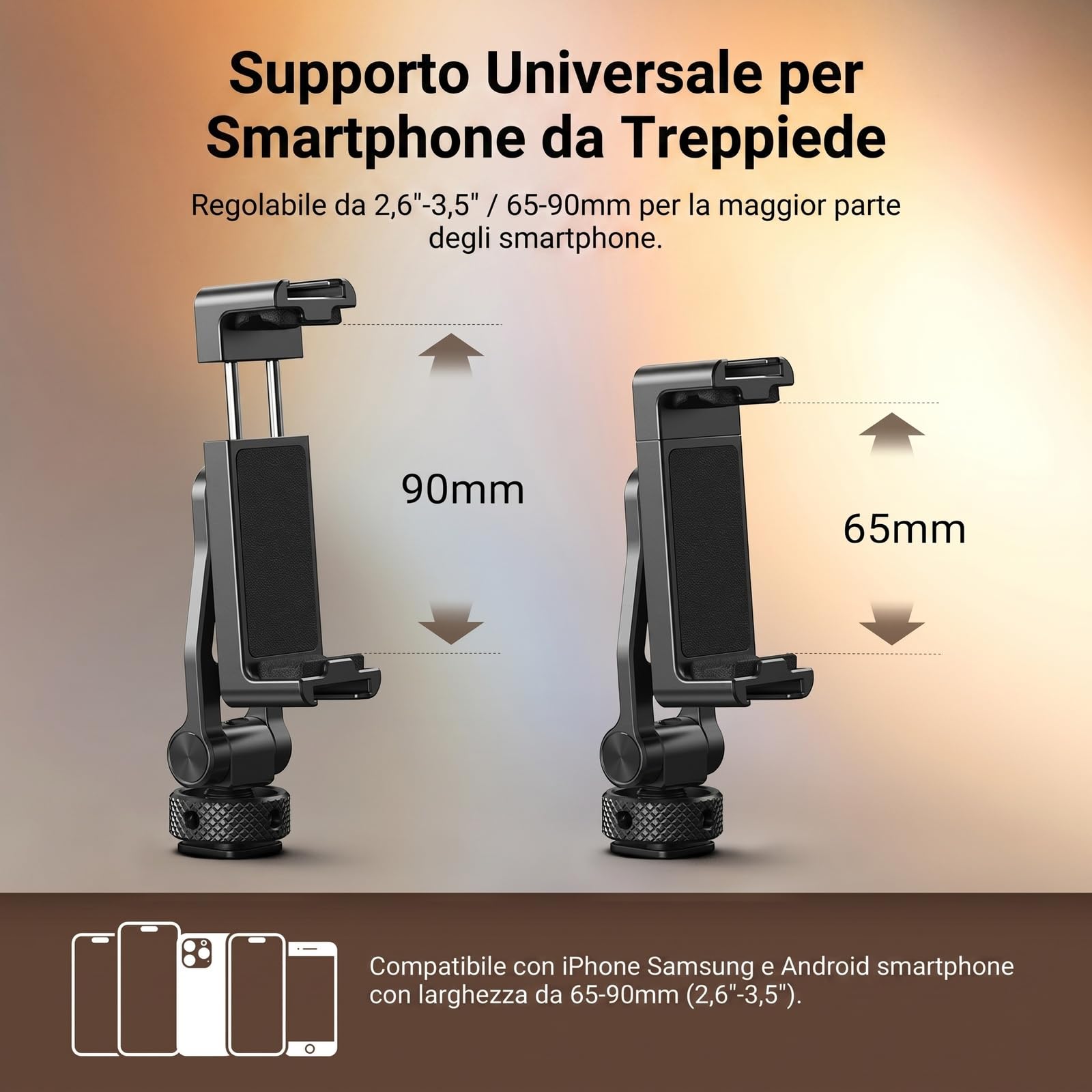 NEEWER Supporto Telefono da Treppiede in Metallo con Cold Shoe, Filettatura 1/4", Incl.180°,Rot.360°, Supporto Smartphone per Cavalletto Compatibile con iPhone 15 Pro Max S24 Ultra Camera Cage, GA010
