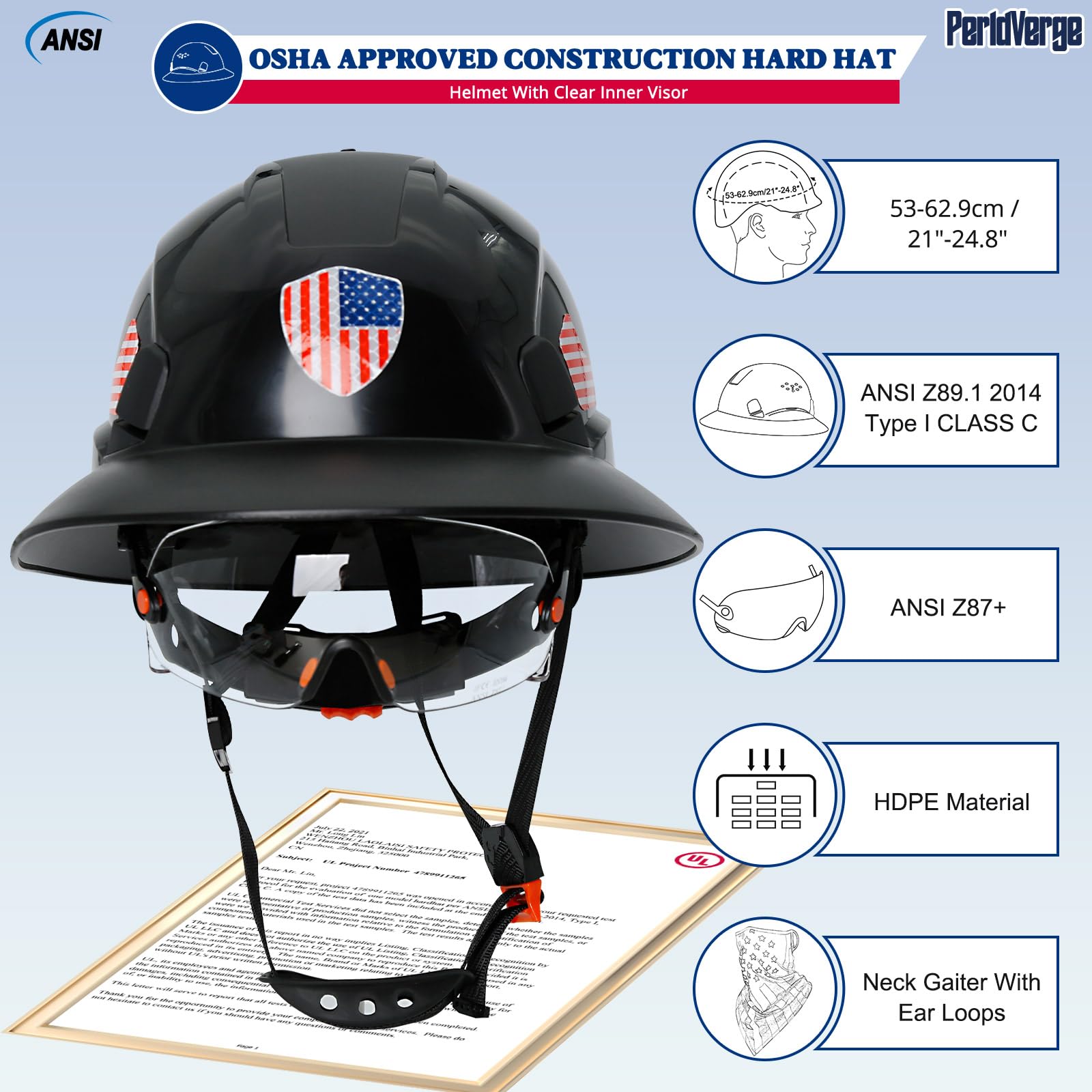 Cascos duros de ala completa, aprobados por la OSHA, con visera ventilada, con polaina para el cuello con trabillas para las orejas, sombreros duros de seguridad para hombres con correa de