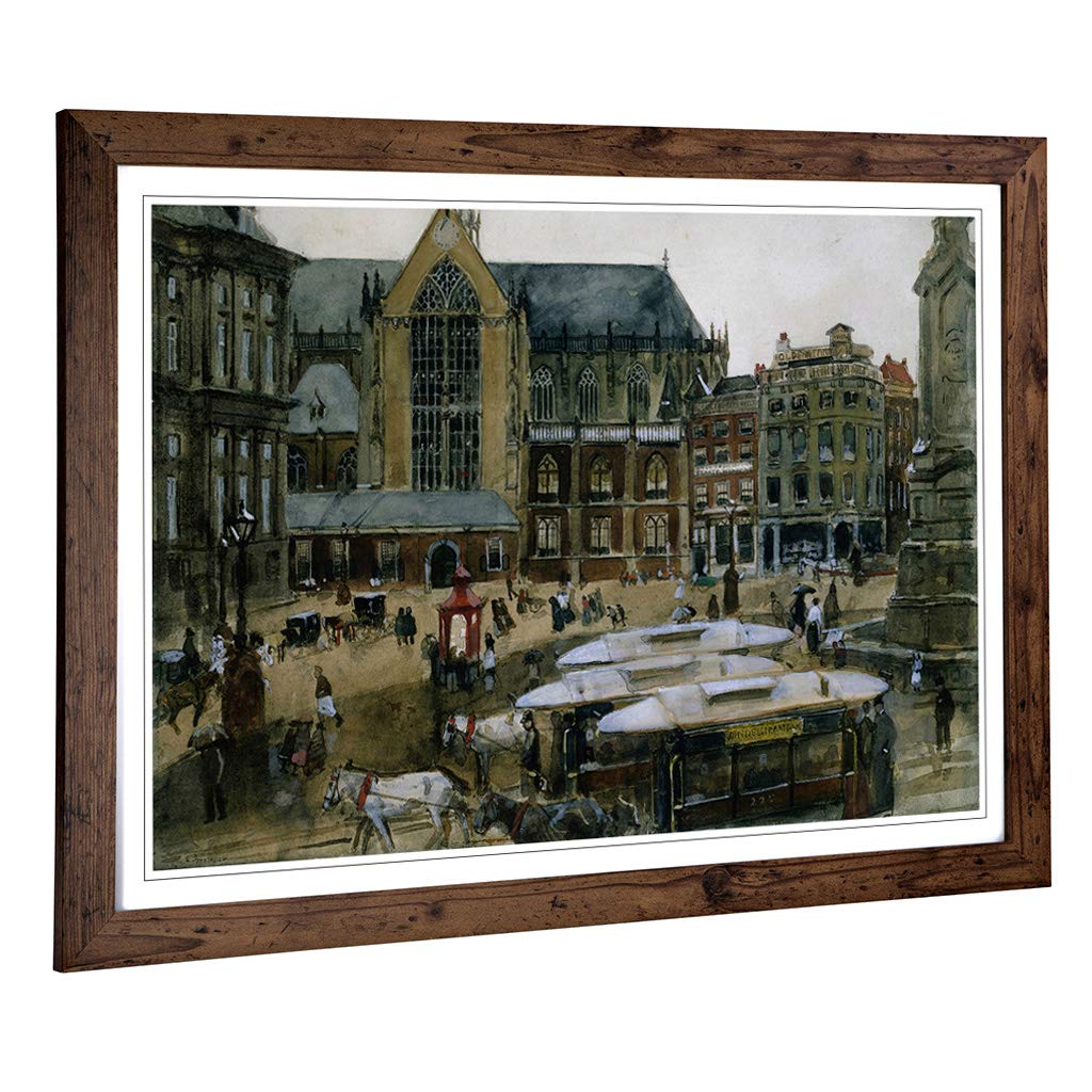 Big Box Art Framed Print of George Hendrik Breitner The Dam Amsterdam Design | Wall Art Picture | Home Decor for Kitchen, Living Room, Bedroom, Hallway, Walnut, A2 / 24.5x18 Inch / 62x45cm