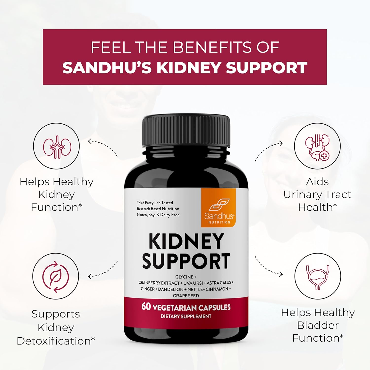 Sandhu's Kidney Cleanse Detox & Repair Support Supplement for Men and Women | with Cranberry Extract | Helps Support Kidney & Urinary Tract Health | 60 Vegetarian Capsules (Pack of 2)