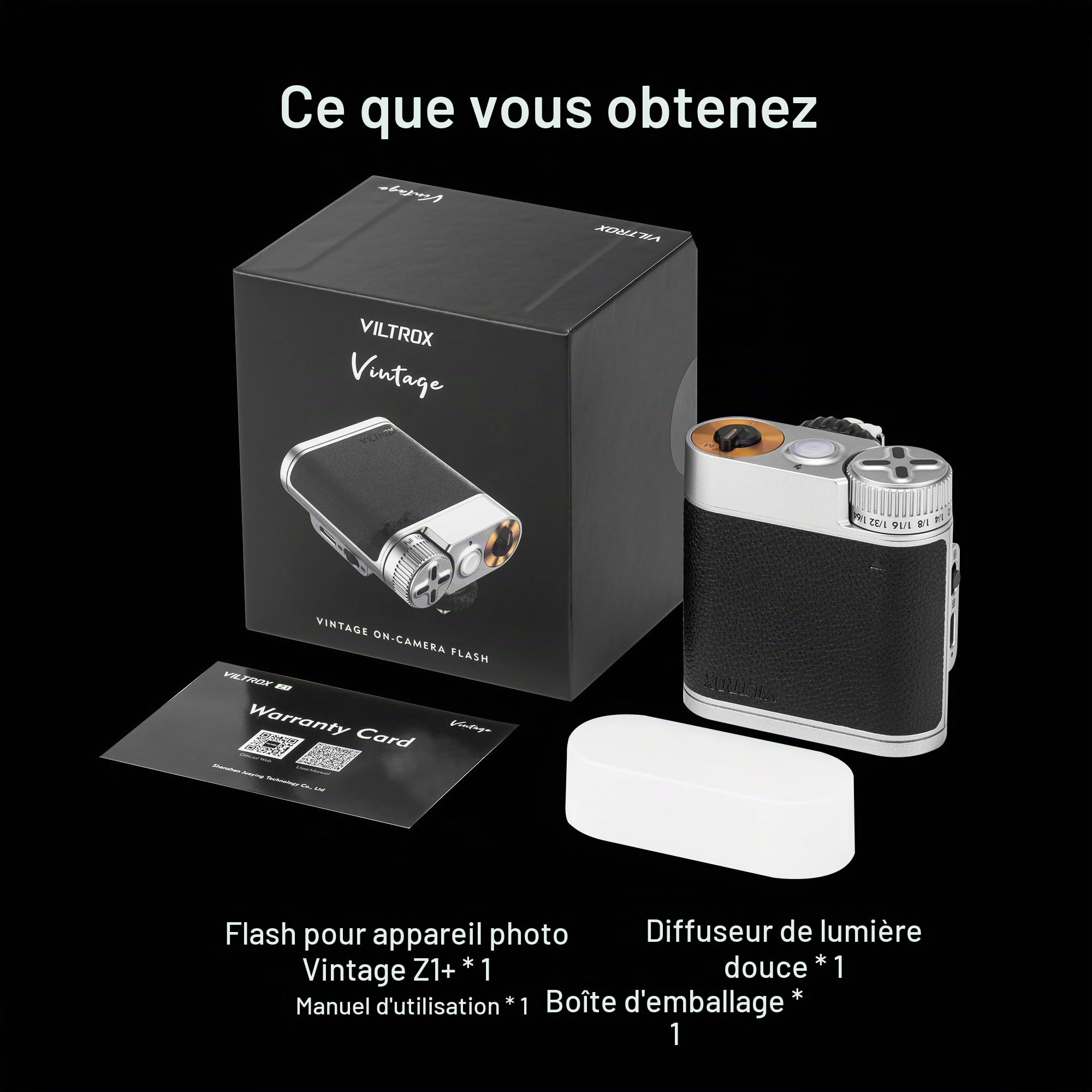 VILTROX Z1+ Mini flash Speedlite GN12 6500 K Flash pour appareil photo avec 7 niveaux, contrôle optique S1/S2, boîte à lumière amovible, compatible avec les appareils photo Canon Fuji Nikon Panasonic