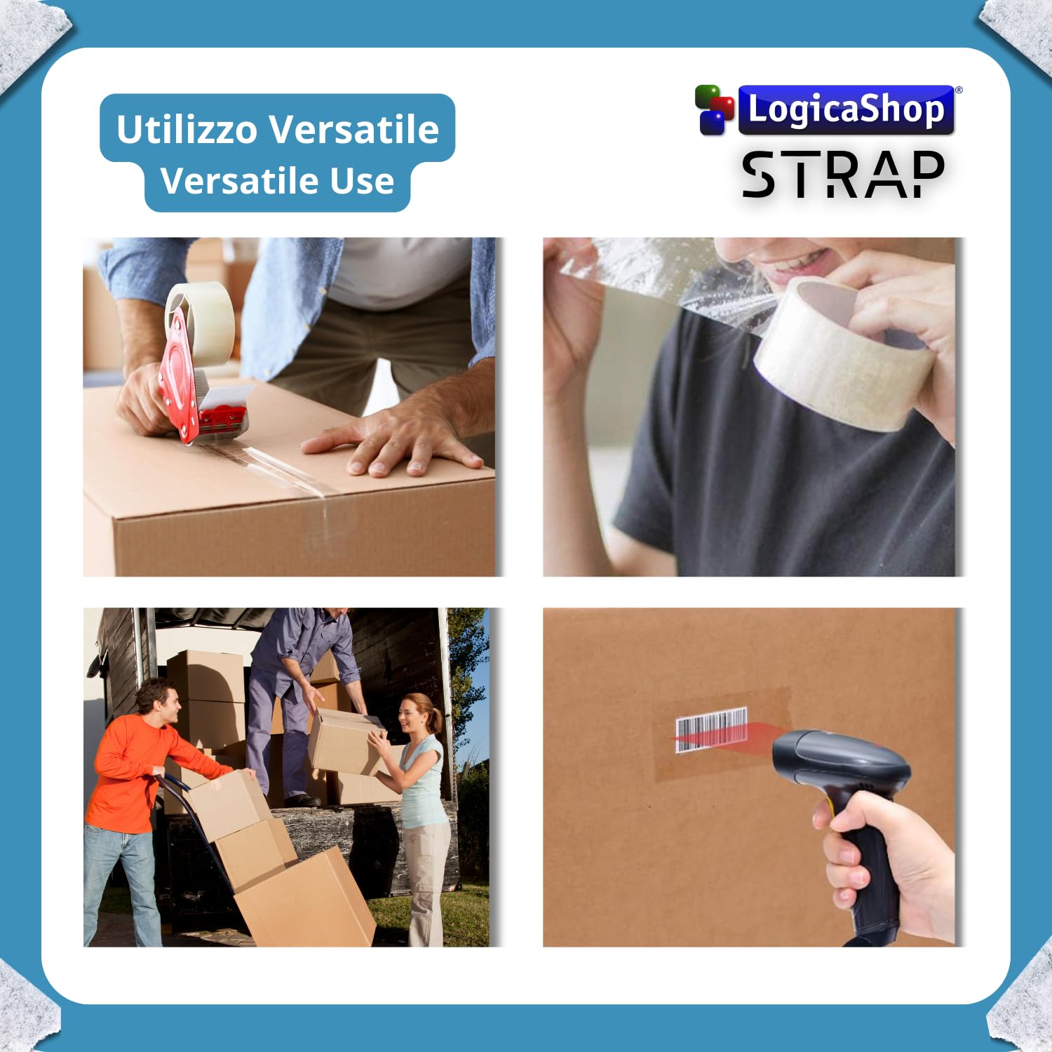 STRAP Rotoli Nastro Adesivo Largo per Imballaggio Pacchi, Spedizioni e Trasloco - Resistente e Silenzioso (36Pz, Trasparente)