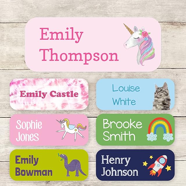 Iron on name labels for children - Perfect labelling uniforms and kids clothing - A range of fantastic designs to choose from (Unicorns and rainbows)