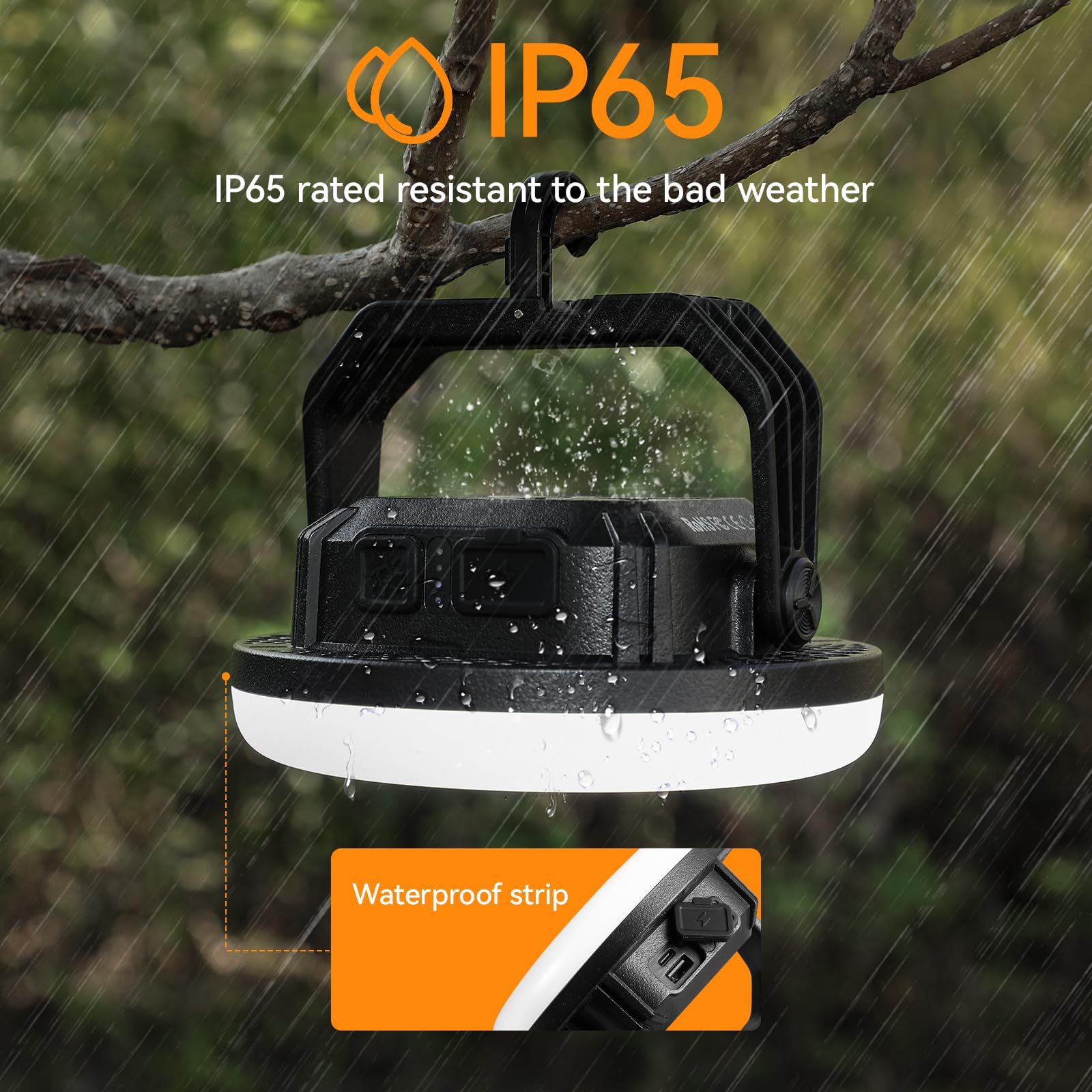 VAVOFO Lanterna da campeggio a LED ricaricabile da 30 W, 3000 lm, 3 modalità di illuminazione, power bank da 7200 mAh, torcia impermeabile IP65, luce portatile con base magnetica per emergenze