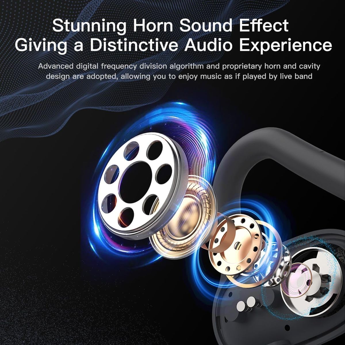 жарылды view of the Trihear headphone speaker components, highlighting the horn sound effect technology.