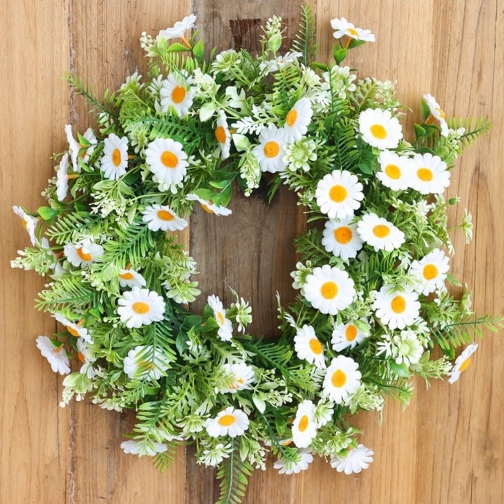 Künstlicher weißer Chrysanthemenkranz, moderne Frühlingsblumen, Türdekoration, Kunststoff-Blumengirlande für Zuhause, Wandtisch, 40 cm