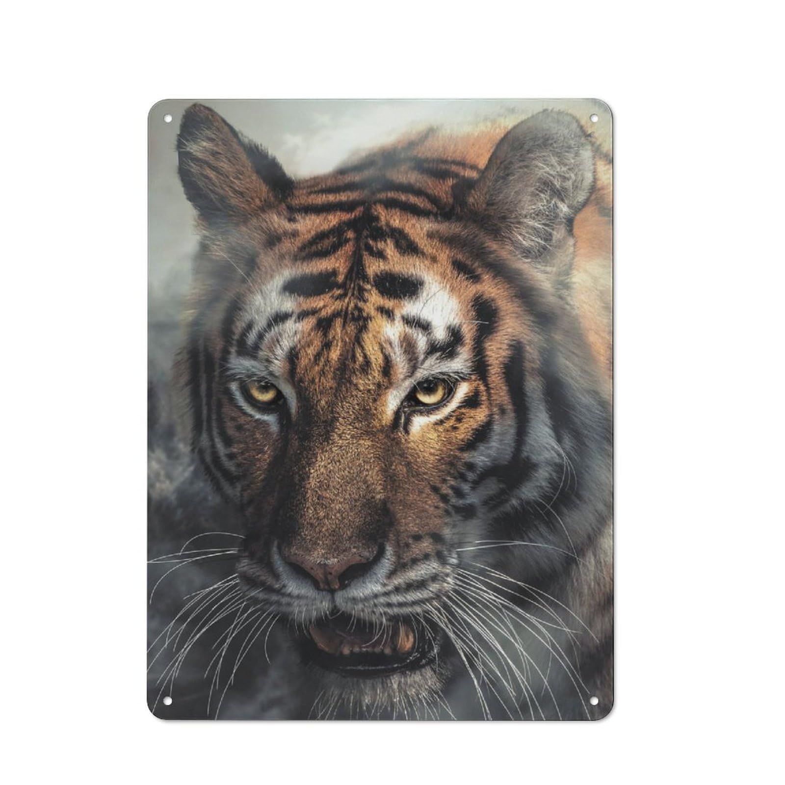 Junmoney Misty Tiger Portrait Printed Metal Sign 40X30cm For Café Or Restaurant, New-Space Wall Decor For Café Owners And Decorators