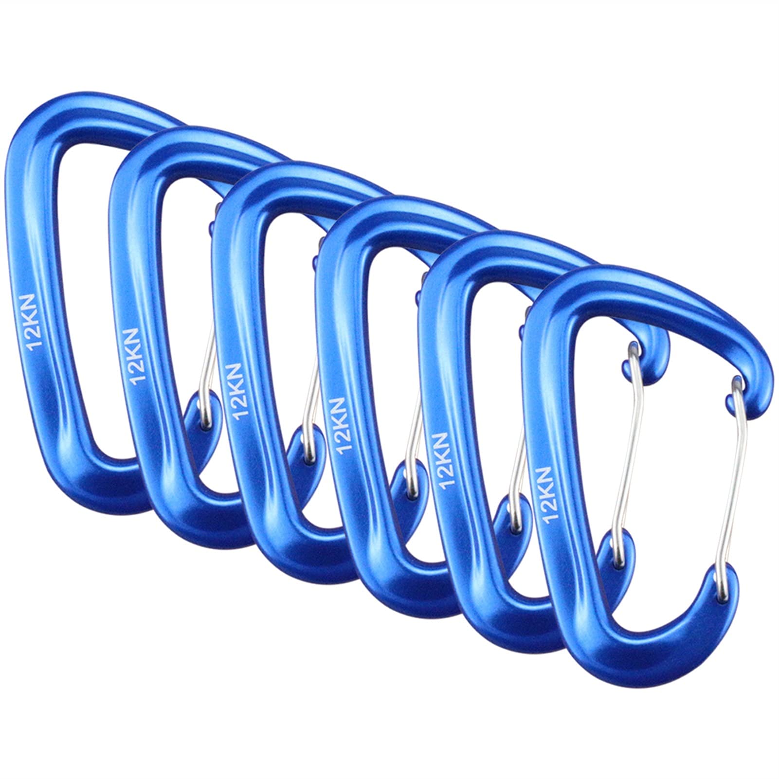 Mousqueton, Lot de 6 mousquetons Robustes 12 KN for hamacs, Camping, randonnée, Escalade, Mousqueton, Boucle Verrouillage(6pcs Blue)
