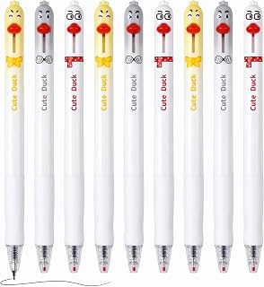 12 Pcs Cute Cartoon Duck Gel Pens 0.5mm Black Ink Animal Pen | Kawaii Retractable Animal Chicken Japanese Writing Pens Novelty Pen for Girls Boys School Party Office Supplies