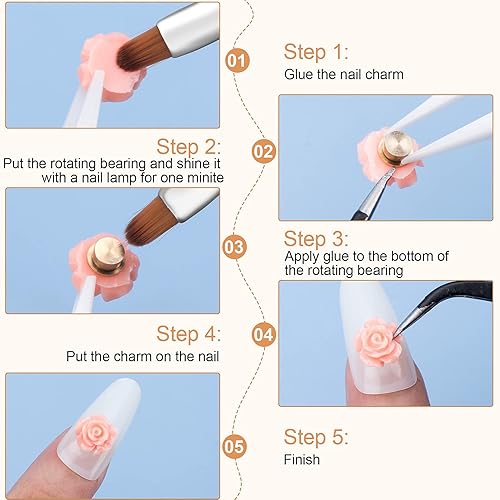 Miniatura 2 de ANCIRS Paquete de 20 rodamientos giratorios 3D para diseños de arte de uñas, kit giratorio dorado para manualidades, accesorios de joyería (0.15 x