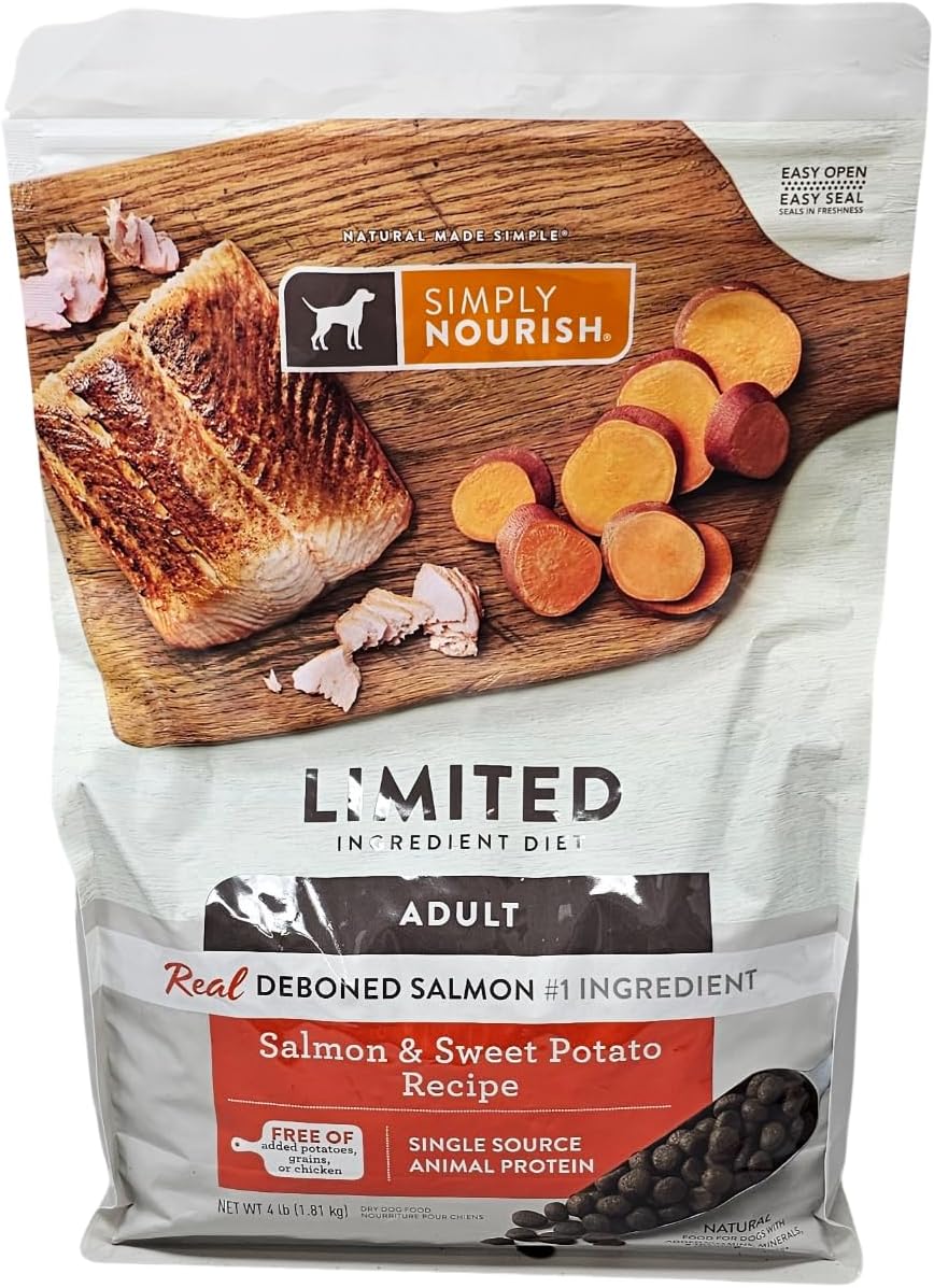 SIMPLY NOURISH Adult Salmon and Sweet Potato Dry Dog Food, 4 Pound Bag