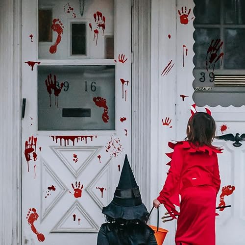 Miniatura 9 de Juego de decoraciones de fiesta espeluznante + calcomanías de ojos que brillan en la noche + calcomanías de huella de sangre y huellas de sangre +